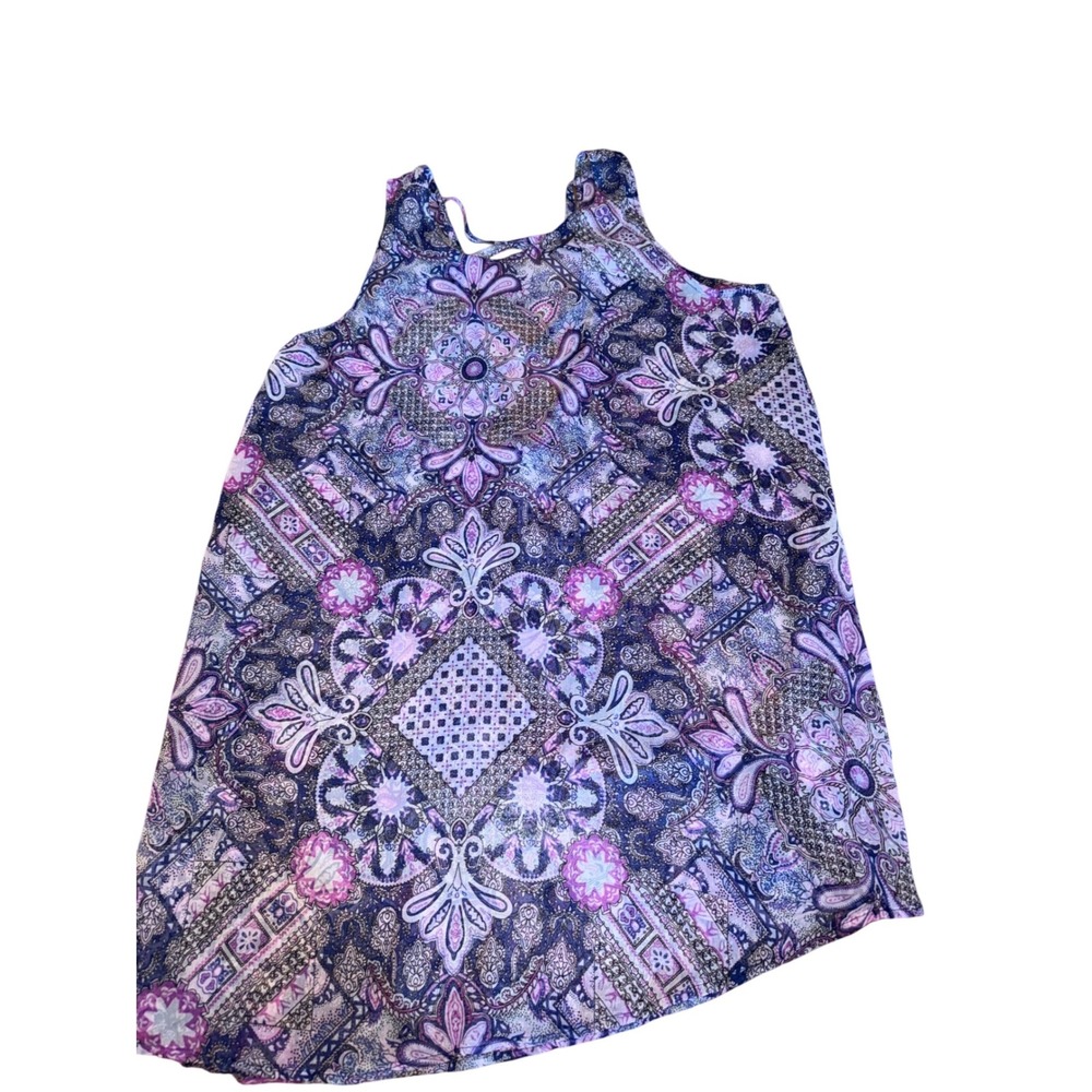 Unbranded Paisley Mandala Tank swim cover up Medium Purple Boho Strappy‎ Back